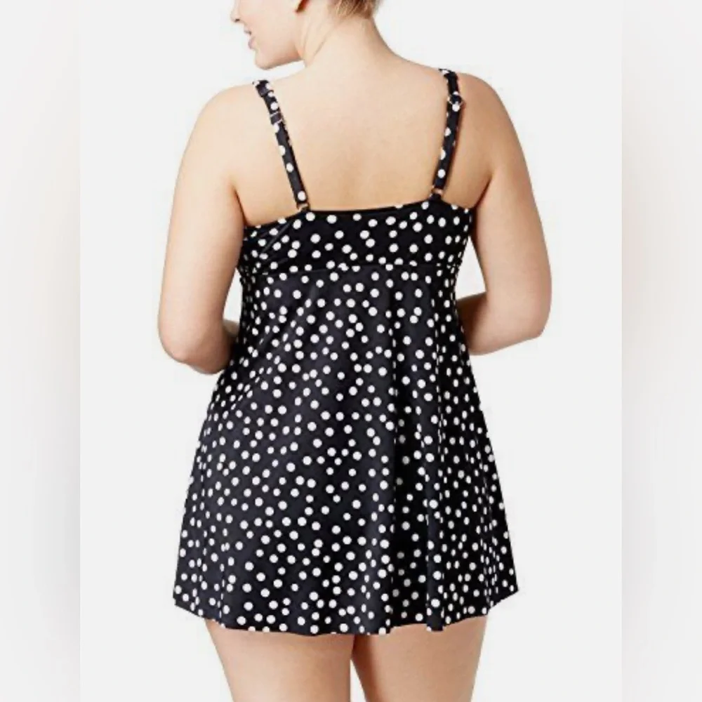 Swim Solutions NWT Swimsuit One Piece Women’s Plus 18W Black Polka Dot Dress - Picture 2 of 11